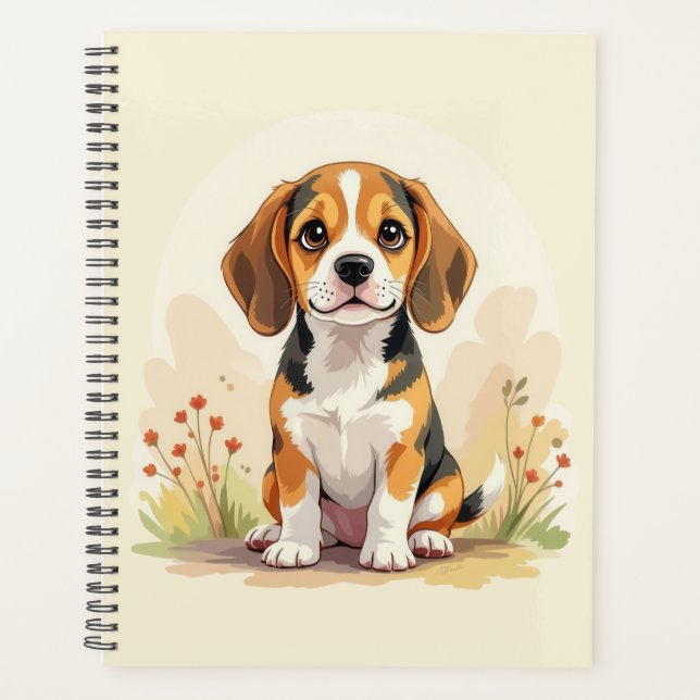 Cute Black Tan & White Tricolor Beagle Puppy Planner (Front)