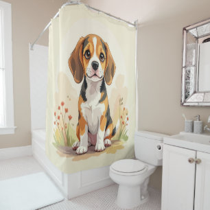 Cute Black Tan & White Tricolor Beagle Puppy Shower Curtain