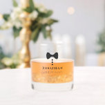 Cute Black Tie Groomsman Best Man Wedding Gift Whiskey Glass<br><div class="desc">This set is the perfect choice for thanking the groomsmen at your wedding. The cute design features a mock tuxedo or formal wear image with a black tie and three black buttons. His name & title appears below with the names of the couple and wedding date at the bottom. You...</div>