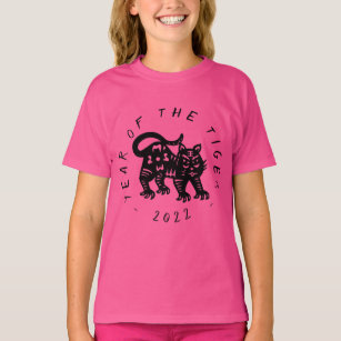 Cute black Tiger paper-cut Chinese Year Girl Tee