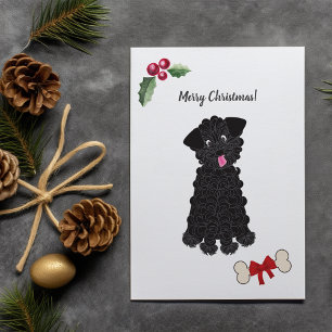 Cute Black Toy Poodle Dog Customisable Holiday Card