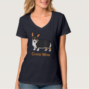 Cute Black Tricolor Pembroke Welsh Corgi Mum Dog L T-Shirt