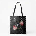 Cute Black Vintage Flowers Polka Dots Monogram