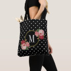 Cute Black Vintage Flowers Polka Dots Monogram