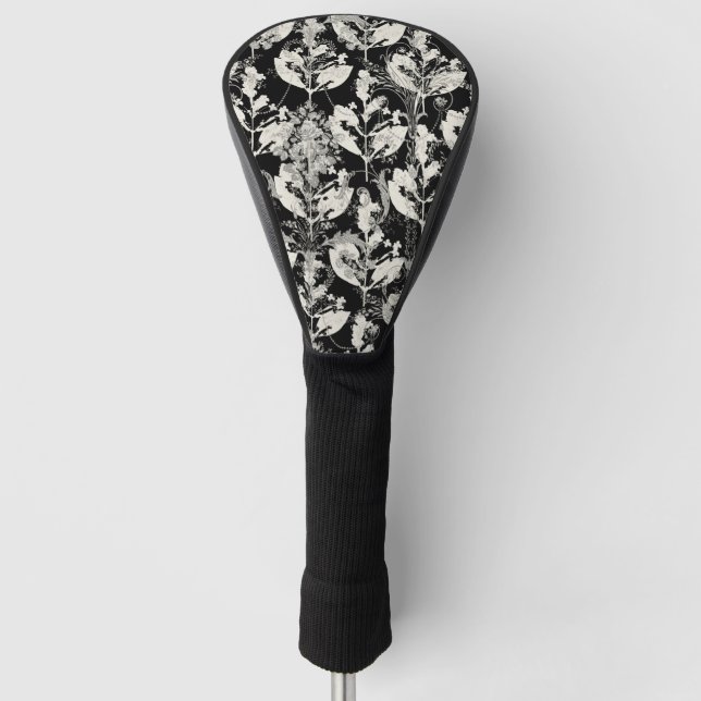 Cute black white abstract leaves patterns Case-Mat Golf Head Cover (Front)