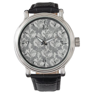 Cute black white abstract leaves patterns watch
