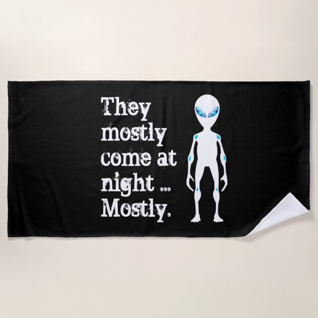 Cute black white alien quote beach towel (Front)