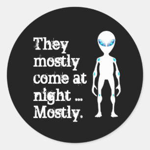 Cute black white alien quote classic round sticker