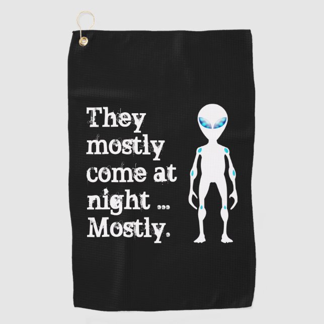 Cute black white alien quote golf towel (Front)