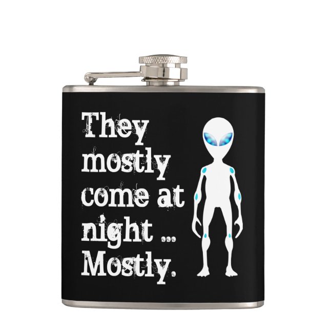 Cute black white alien quote hip flask (Front)