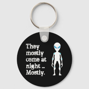 Cute black white alien quote key ring