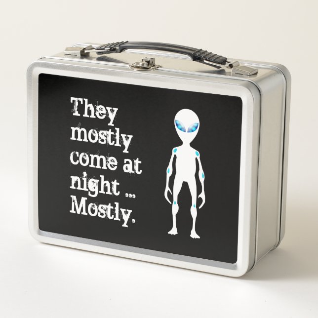 Cute black white alien quote metal lunch box (Front)