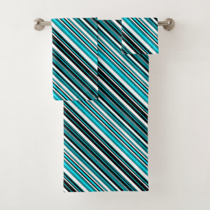 Cute black white aqua stripes bath towel set