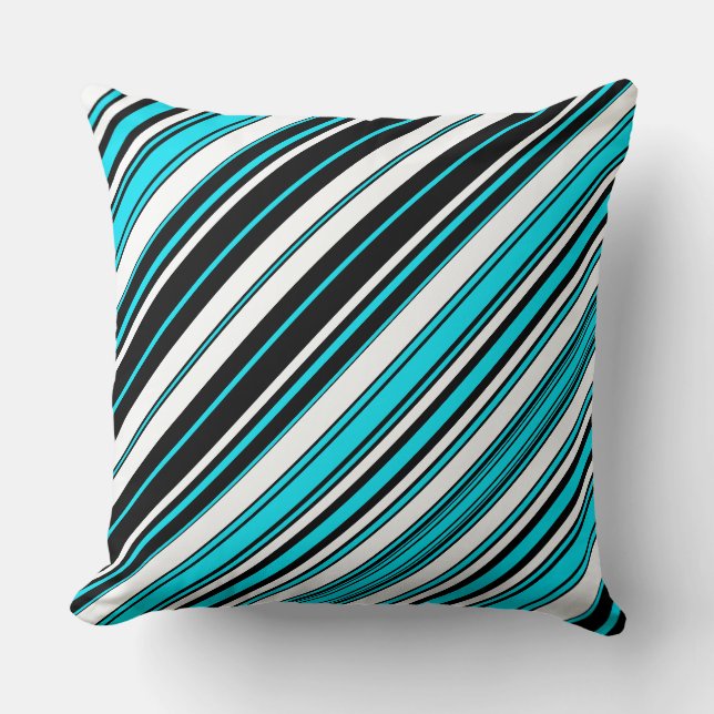 Cute black white aqua stripes cushion (Front)