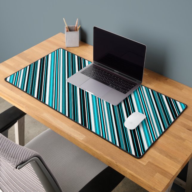 Cute black white aqua stripes desk mat (Office 2)