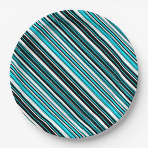 Cute black white aqua stripes paper plate