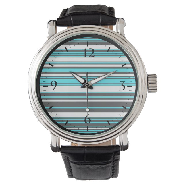 Cute black white aqua stripes watch (Front)