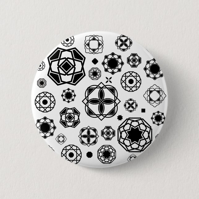 Cute black white arabesque decorative pattern 6 cm round badge (Front)
