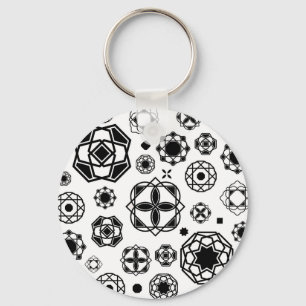 Cute black white arabesque decorative pattern key ring