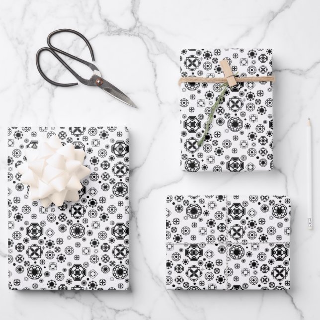 Cute black white arabesque decorative pattern wrapping paper sheet (Front)