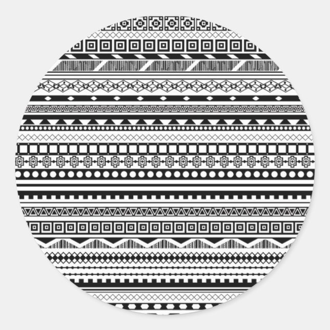 Cute black white aztec patterns design classic round sticker (Front)