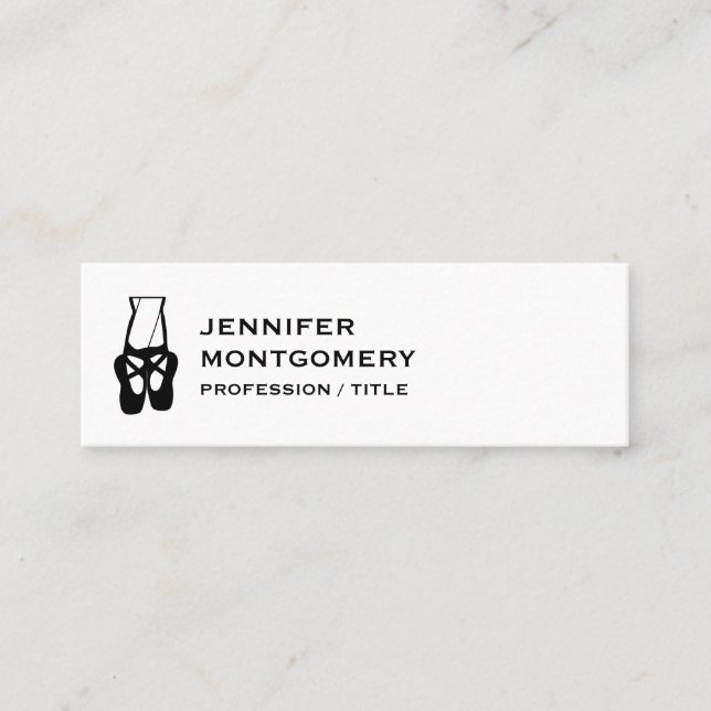 Cute Black & White Ballet Slippers En Pointe Mini Business Card (Front)