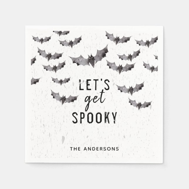 Cute Black & White Bats Scary Halloween Party Napkin (Front)