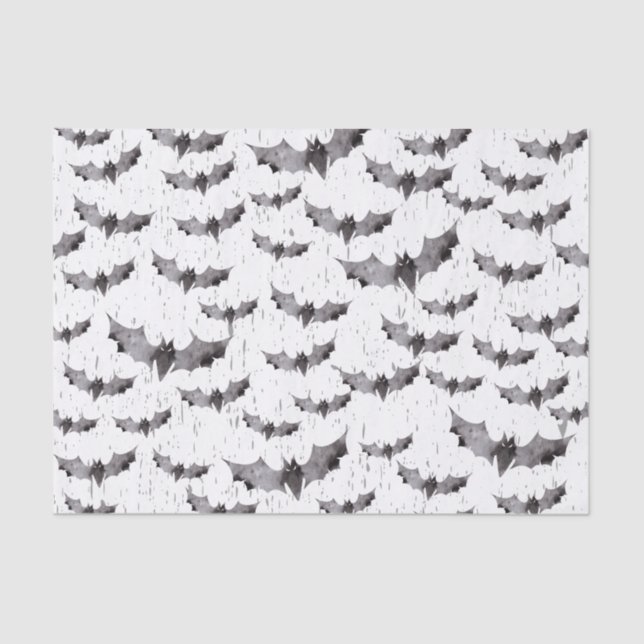 Cute Black & White Bats Spooky Halloween Tissue Paper (Front)