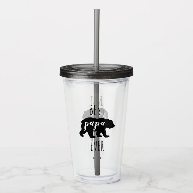 Cute Black & White Best Papa Bear Ever Acrylic Tumbler (Front)