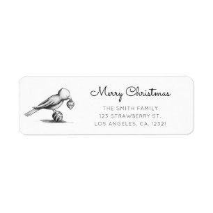 Cute Black White Bird Christmas Return Address
