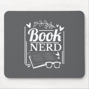 Cute Black White Book Nerd Bookworm Mouse Mat