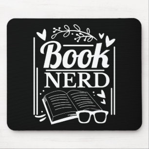 Cute Black White Book Nerd Bookworm Mouse Mat