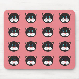 Cute Black White Cat Face Patterned Mouse Mat