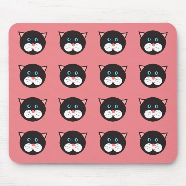 Cute Black White Cat Face Patterned Mouse Mat (Front)