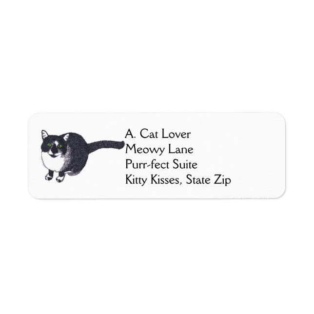Cute Black White Cat in Pointillism Address Labels (Front)