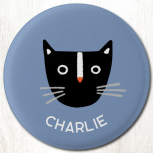 Cute Black White Cat Personalised Name 3 Cm Round Badge