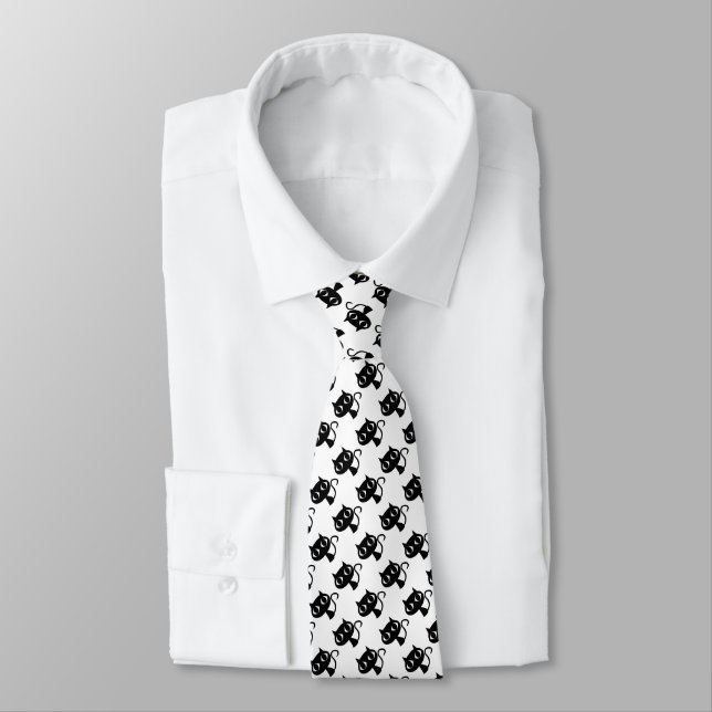Cute black white cats patterns tie (Tied)