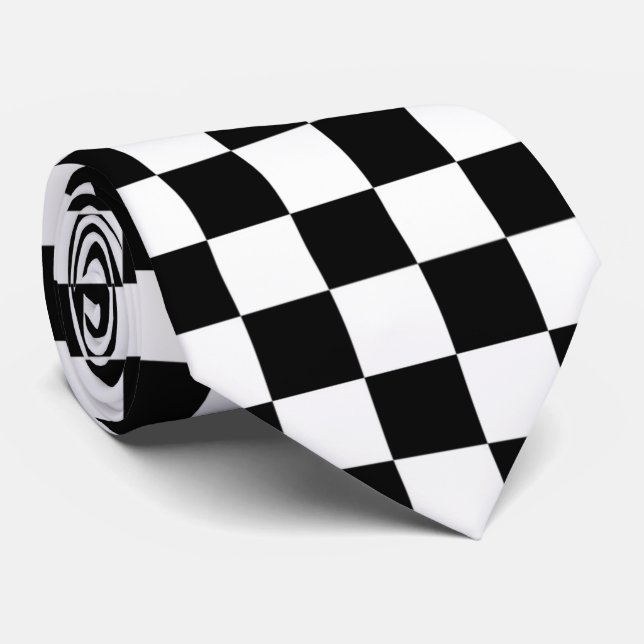 cute black white check pattern tie (Rolled)