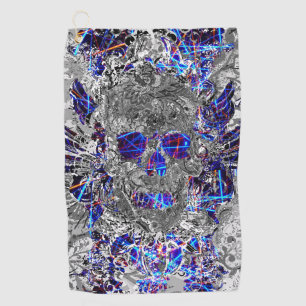 Cute black white colourful neon skull golf towel