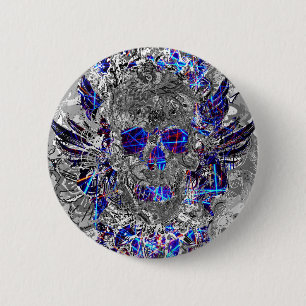 Cute black white colourful neon skull hitch cover 6 cm round badge