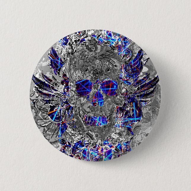 Cute black white colourful neon skull hitch cover 6 cm round badge (Front)