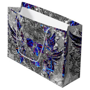 Cute black white colourful neon skull large gift bag