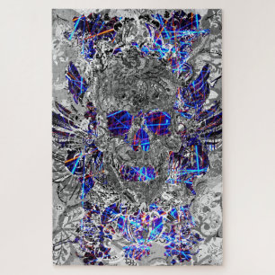 Cute black white colourful neon skull license plat jigsaw puzzle