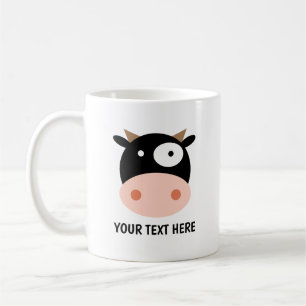 Cute black & white cow cartoon drawing coffee mug