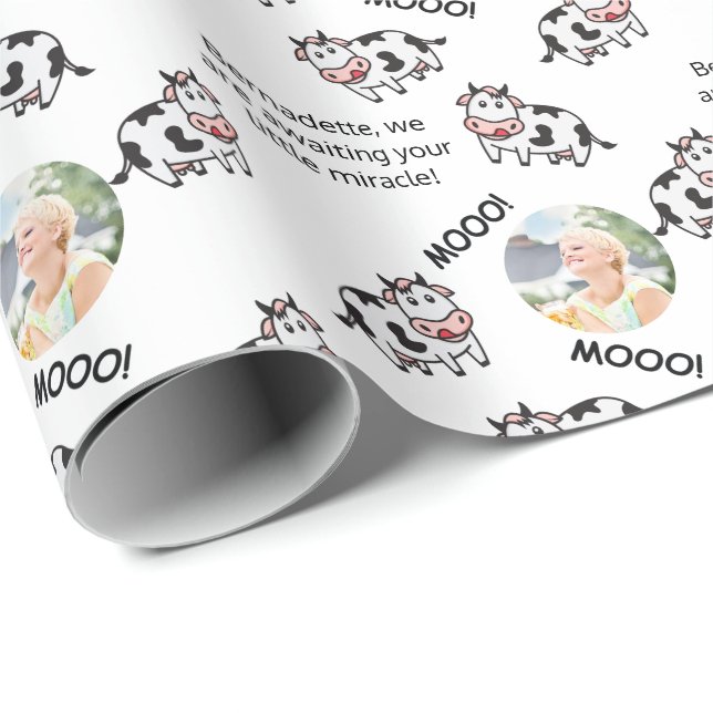 Cute Black White Cow Farm Animal Photo Sentiment Wrapping Paper (Roll Corner)