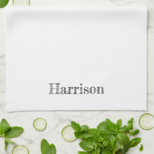 Cute black & white custom name text monogram tea towel