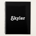 Cute black white custom name year number monogram planner<br><div class="desc">Cute black and white custom name year number monogram simple elegant custom personalised agenda,  Planner.
Custom white text on black solid colour background.
You can customise it with your name,  monogram,  initials,  year,  or custom text.</div>
