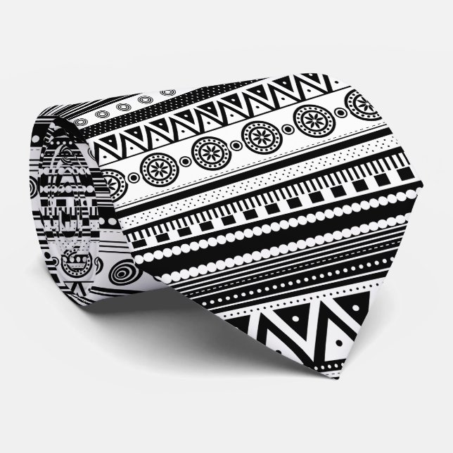 Cute black white decorative aztec texture tie (Rolled)