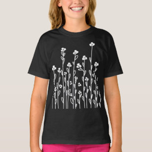 Cute black white doodle floral wildflowers T-Shirt