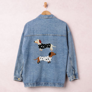 Cute Black & White Dots Dachshund Dogs Pets Denim Jacket